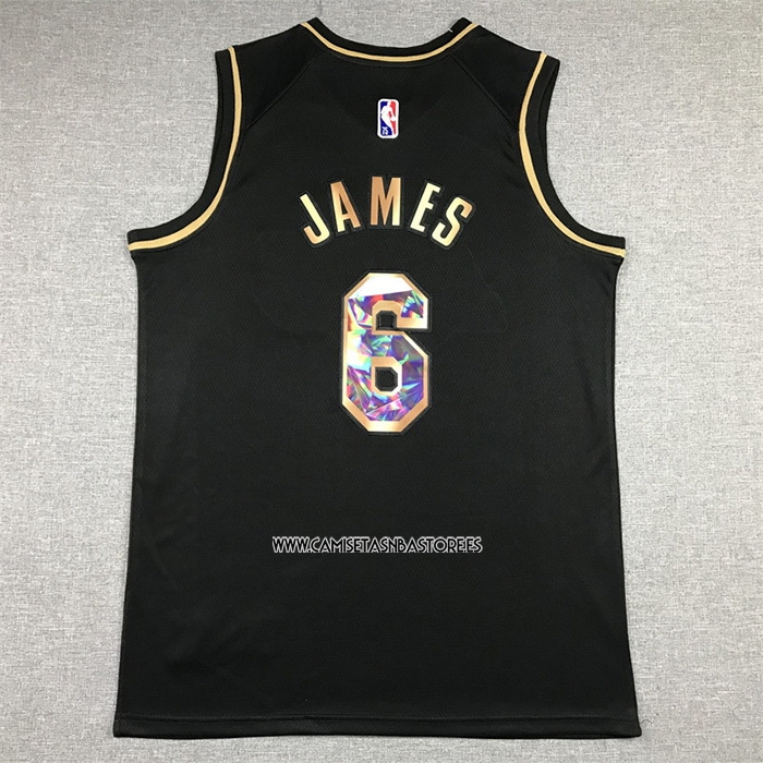 Lebron James NO 6 Camiseta Los Angeles Lakers Golden Edition 2021-22 Negro